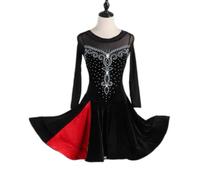 Latin Ballroom Dress Flared Swing Skirt for Waltz Tango Rumba Salsa Performance Slimming Velvet Bodice