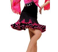Latin Curling Dance Performance Show Skirt red/Pink/Green wear for Womens Ballroom Tango cha cha Salsa Samba Rumba Dancing Dress (UK, Alpha, L, Regular, Regular, Pink)