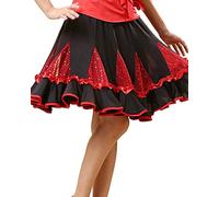 Latin Curling Dance Performance Show Skirt red/Pink/Green wear for Womens Ballroom Tango cha cha Salsa Samba Rumba Dancing Dress (UK, Alpha, S, Regular, Regular, Red)