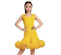 Latin Dance Dress for Girls, Children Split Ballroom Performance Practice Outfit Salsa Rumba Cha Cha Samba Tango Competition Skirt,Yellow,130