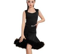 Latin Dance Dress for Girls, Children Split Ballroom Performance Practice Outfit Salsa Rumba Cha Cha Samba Tango Competition Skirt,Black,150