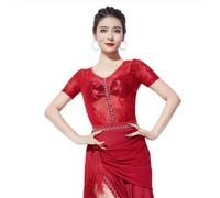 Latin Dance Shirts Tops Ballroom Costumes for Ladies Tango Bodysuits | Elastic Breathable Soft Smooth Practice Performance Leotard Slim Fit Medium Sleeve