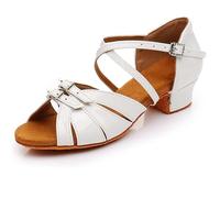 Latin Dance Shoe for Girls Women 3.5cm Salsa Ballroom Dancing Shoe for Beginners & Practice White Width Adjustable