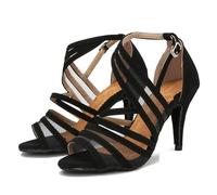 Latin Dance Shoes Female Adult Breathable(Black Heel 7.5cm,37)