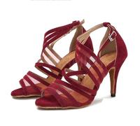 Latin Dance Shoes Female Adult Breathable(Red Heel 7.5cm,37)