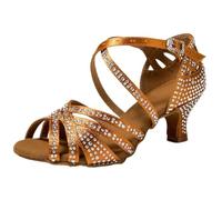 Latin Dance Shoes For Adult Women, With Diamond Inlay On The Middle Heel, For External Wear, Soft Soled For Latin(Orange 5.5cm,43)
