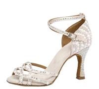 Latin Dance Shoes for Female Adults, Hot Pressed Color Diamond and Pearl Sandals, Dance Shoes with Soft Sole of 7.5 Cm and Indoor(42)
