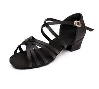 Latin Dance Shoes for Girls Women Low Heels 3.23 cm Chacha Salsa Jazz Ballroom Dancing Shoe for Beginners Practice Game Black