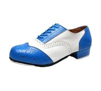 Latin Dance Shoes for Men Closed Toe Leather Ballroom Shoes Rubber Sole Lace Up Practice Teacher Sneaker,Blue,6 UK
