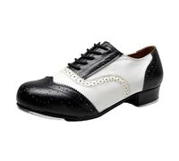 Latin Dance Shoes for Men Closed Toe Leather Ballroom Shoes Rubber Sole Lace Up Practice Teacher Sneaker,White,8.5 UK