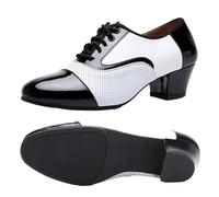 Latin Dance Shoes for Men Modern Dance Shoes for Men Soft Performance Leather Breathable Social Latin Square Formal Dress Jazz Sneakers(Outdoor White 4.5cm,6.5)