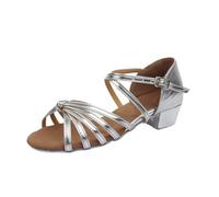 Latin Dance Shoes for Women/Girls/Children/Kids Ballroom Tango Salsa Soft Practice Sneakers Buckle Heels for Outdoor(Silver 3.5cm,41)