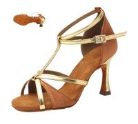 Latin Dance Shoes for Women Jazz Ballroom Salsa Tango Practice Dancing Shoes Black/Red/Blue/Brown/Gold/Silver Soft Sole(Brown-2 8.5cm,39 (24.5CM))
