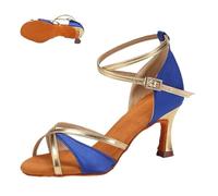 Latin Dance Shoes for Women Jazz Ballroom Salsa Tango Practice Dancing Shoes Black/Red/Blue/Brown/Gold/Silver Soft Sole(Blue 7.5cm,34 (22CM))