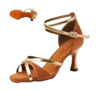 Latin Dance Shoes for Women Jazz Ballroom Salsa Tango Practice Dancing Shoes Black/Red/Blue/Brown/Gold/Silver Soft Sole(Brown 7.5cm,40 (25CM))