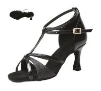 Latin Dance Shoes for Women Jazz Ballroom Salsa Tango Practice Dancing Shoes Black/Red/Blue/Brown/Gold/Silver Soft Sole(Black-2 7.5cm,36 (23CM))