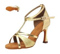Latin Dance Shoes for Women Jazz Ballroom Salsa Tango Practice Dancing Shoes Black/Red/Blue/Brown/Gold/Silver Soft Sole(Gold 8.5cm,36 (23CM))