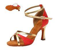 Latin Dance Shoes for Women Jazz Ballroom Salsa Tango Practice Dancing Shoes Black/Red/Blue/Brown/Gold/Silver Soft Sole(Red 8.5cm,35 (22.5CM))