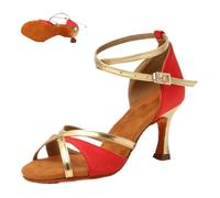 Latin Dance Shoes for Women Jazz Ballroom Salsa Tango Practice Dancing Shoes Black/Red/Blue/Brown/Gold/Silver Soft Sole(Red 7.5cm,35 (22.5CM))