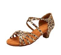 Latin Dance Shoes for Women Ladies Wedge Sandals Irish Dancing Women's Mid Low Heel Salsa Tango Ballroom Party Outdoor Heels Small Satin Open Toe Bachata Practice Performance A-Rose Gold Size 5.5
