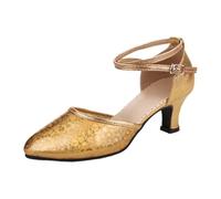 Latin Dance Shoes for Women Sandals Peep Toe Heels Women's Satin Open Ballroom Salsa Bachata Tango Practice Party Performance Dancing Wedge Black Strappy Mid Low Heel Outdoor Gold #1 Size 4.5