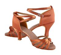 Latin Dance Shoes for Women Satin Soft Comfortable 7cm Height Professional Dance Sauce Practice Wedding Dance Shoes, Light Brown Knot 7 Points, 7 UK