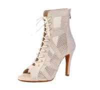 Latin Dance Shoes for Women Women Dance Shoes Ballroom Salsa Party Social Latin Booties for Women/Ladies Stiletto Heels for Dance(Beige,11CM_34)