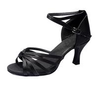 Latin Dance Shoes for Women Womens Sandals UK Heels Sequined Leather Pointed Toe Kitten Heel Ballroom Ladies Wide Fit Irish Dancing Women's Mary Jane Pumps Close Dress Comfortable Court Black-a Size 5