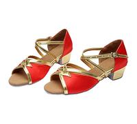 -Latin Dance Shoes Indoor Soft Sole Flat Heel Sequin Dance Shoes Satin Dance Shoes Indoor Sandals Women 38, red, 1.5 UK