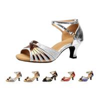 Latin Dance Shoes Open Toe Wedge Sandals Tango Women's Shoes Soft Sole Wedge Sandals Party Summer Wedding Shoes Elegant High Heels Open Toe Clasp Pumps Glitter Shoes Women with Heel, darkgray, 6 UK
