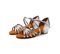 Latin Dance Shoes Tango Low Heels Soft Sole Practice Ballroom Cha-cha Performance(32) Silver