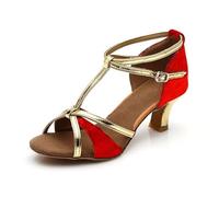Latin Dance Shoes with Soft Sole, Comfortable Heels, Ideal for Practice for Ballroom Dances, red, 6 UK