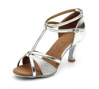 Latin Dance Shoes with Soft Sole, Comfortable Heels, Ideal for Practice for Ballroom Dances, silver, 7 UK