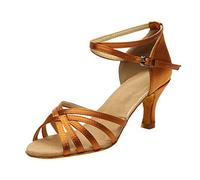 Latin Dance Shoes Women's High Heels 7 cm Latin Dance Shoes for Women Heel Shoes Strap Pumps Buckle Pumps Shoes Salsa Elegant Sandals for Cha-Cha Ballroom, Cocktail Parties, brown, 6 UK