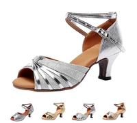 Latin Dancing Shoes Women Open Toe High Heel Practice Performance Dancing Cha-Cha Salsa Bachata Satin Latin Dance Shoes Tango Samba Ballroom Party Evening Wedding Silver