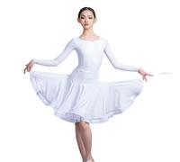 Latin Girls Dance Skirt Dance Dress - Latin Dances Waltz Tango Jazz Salsa Rumba Modern Dance Performance Party Costume Ballroom Dance Competition Dress for Girls Pratice Costumes(120)(White)