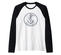 Latin Quote Festina Lente Anchor and Dolphin Emblem Raglan Baseball Tee