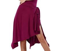 Latin Salsa Dance Skirt Skate Wrap Scarf Irregular Swing Ballroom Tango Cha Cha Practice Skirt Wine Red