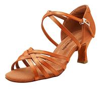 Latin Shoe,Leather Satin Latin Ballroom Dancing Shoe for Beginners Practice Tan 5cm 41