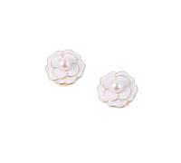 Lationday 2-Pack 3D Rose Pearl Cufflinks for Women, Decorative Flower Button Covers for Tuxedo, Dress Shirt Accessory (white, 2cm)