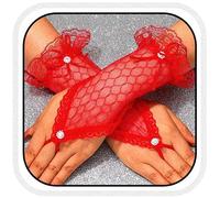 Latious Fingerless Lace Wedding Gloves White Short Bridal Gloves Prom Accessories for Bride and Women, Red, One Size