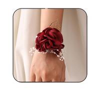 Latious Wedding Bride Rose Wrist Corsage burgundy Bridesmaids Silk Wrist Flower Flowergirl Hand Floral Decor Bridal Prom Party Accessories for Women and Girls, Silk