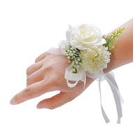 Latious Wedding Bride Rose Wrist Corsage White Bridesmaids Wrist Flower Flowergirl Hand Floral Decor Bridal Prom Party Accessories for Women and Girls (White)