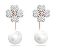 Latisha earring jackets, Flower, White, Rose gold-tone plated