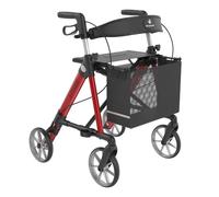 Latitude Healthcare Lightweight 6.5kg Stylus Rollator Walker, Aluminium, Champagne, with Seat, Backrest, Basket Bag and Crutch Holder (Red)