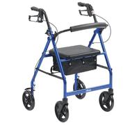 Latitude Healthcare Mobility Walker Rollator with Seat R8 - Height Adjustable Handles & Bag - Blue
