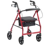 Latitude Healthcare R8 Lightweight Rollator Walker with Seat, Foldable Mobility Walking Aid for Elderly & Disabled Adults, Height Adjustable Handles, Storage Bag & Brakes, Aluminium Rollator - Red