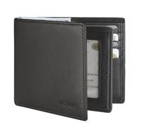 LATKWO Mens Wallet - Genuine Leather Bifold RFID Blocking Slim Front Pocket Large Capacity with 10 Card Slots, 2 ID Windows & 2 Cash Pockets - Heavy Duty Stitched Gift for Men, Black, Minimalist