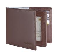 LATKWO Mens Wallet - Genuine Leather Bifold RFID Blocking Slim Front Pocket Large Capacity with 10 Card Slots, 2 ID Windows & 2 Cash Pockets - Heavy Duty Stitched Gift for Men, Brown, Minimalist