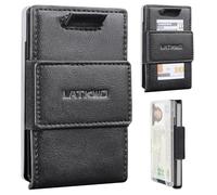 LATKWO Wallet for Men Slim Pull Tab Metal RFID Blocking Credit Card Holder with ID Window & Cash Strap - Compact Front Pocket Design Holds 1-10 Cards (3.62x2.36x0.47in), Black, 3.74 x 2.36 x 0.39